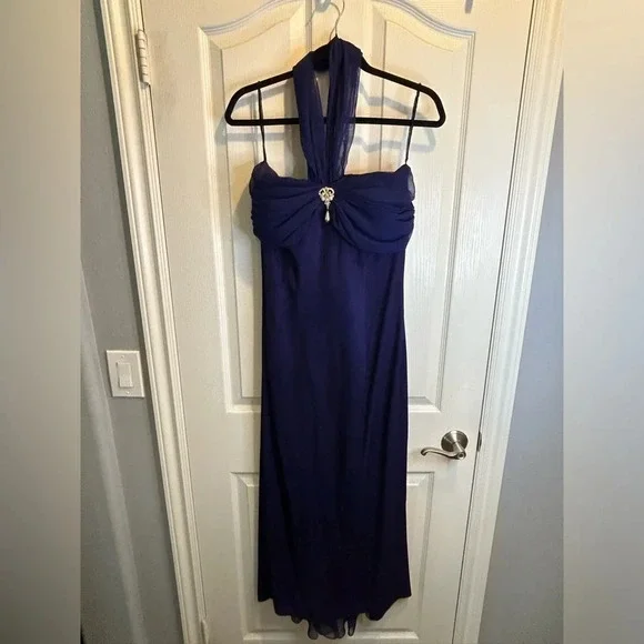 💜”Scott McClintock” Vintage Formal Strapless Dress w/ Brooch Pendant Size 12 - Picture 1 of 15